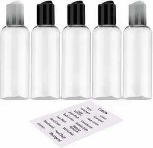 5 Pack 3.4 oz Travel Bottles for Toiletries TSA Approved Leakproof Plastic Empty Travel Size Bottles Containers with Labels BPA Free Easy to Squeeze Lightweight Tin