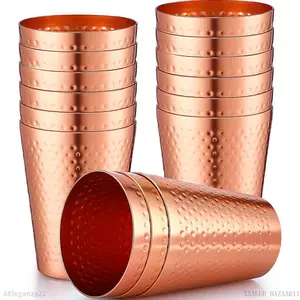 12 count  Drink Cup, Copper Water Tumblers,14 oz Metal Cups for Drinking, Hammered Surfaces Mirror Finish Stackable Cold Drink Glasses for Red or White  Iced Coffee and Moscow MulesAEleganza22XXALUE BAZAAR11