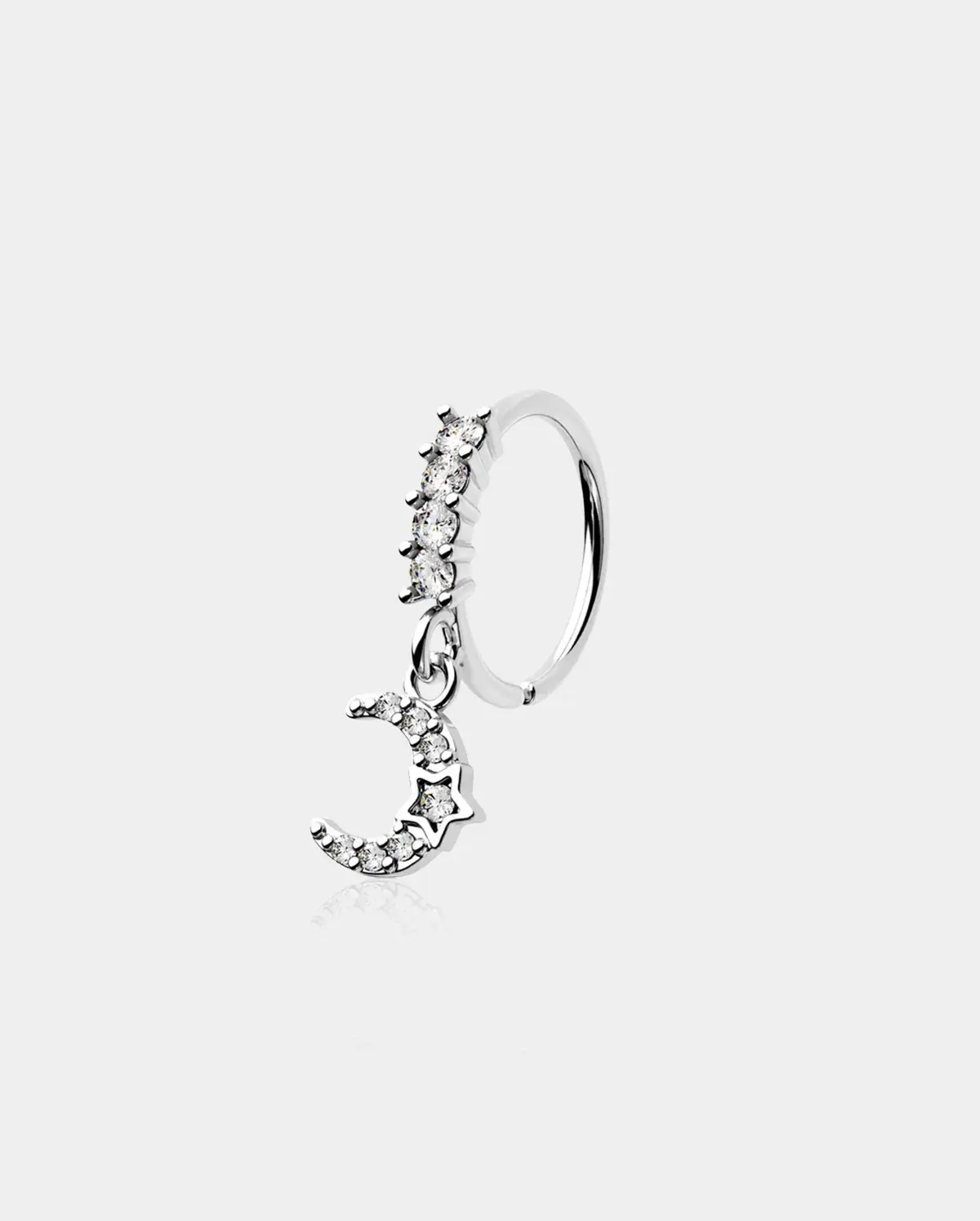 Bezel Set CZ Moon Dangle Nose Ring