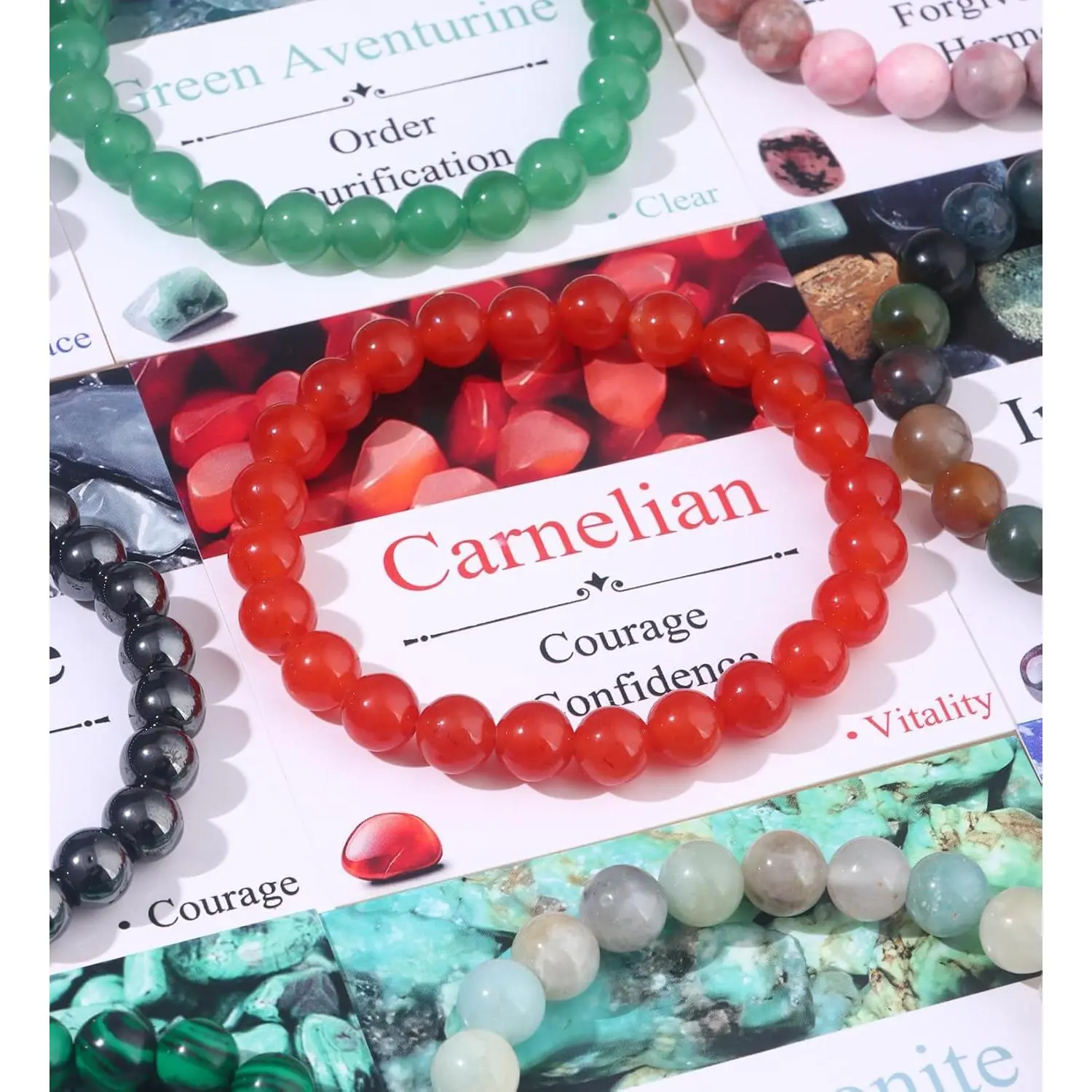 16Pcs 8mm Natural Stone Beaded Bracelets for Men Women, Semi Precious Gemstone Stretch Bracelet Set with Amethyst Citrine Turquoise Rose Quartz Tiger Eye