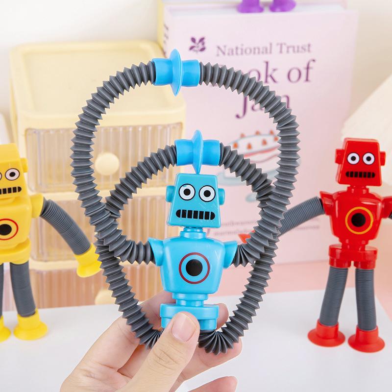 4pcs Stretchy Robot Toys with Telescopic Arms - Multi-Color (Yellow, Red, Blue, Purple,) - Sensory Birthday, Christmas, Easter Party Favors - Durable Plastic Construction for Toddlers, Kids Boys & Girls