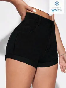 High Elasticity Zipper Buckle Solid Denim Shorts, Sexy Women's Fashion, Comfortable and Stylish, Perfect for Casual Wear