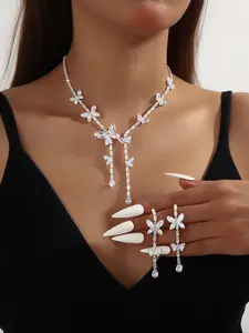 Luxurious Elegant Butterfly Long Graceful Drape Necklace Earrings Set, Sparkling Synthetic Zircon Jewelry for Bridesmaid Events, Wedding Accessories