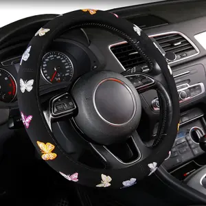 Embroidery Cute Steering Wheel Cover Stitched Butterfly Girly, Absorption,Universal 15 inch
