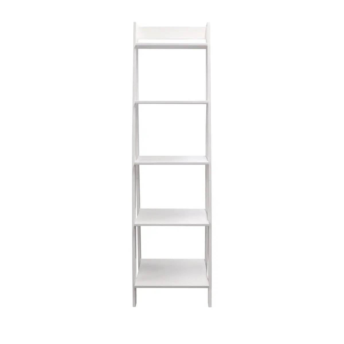 212 MAIN Ladder-Shape Retractable 5-Shelf Open Back Bookcase, Adeptus Solid Wood 95085 Model, Solid White Finish, Free-Standing, Easy Setup, for Living Room