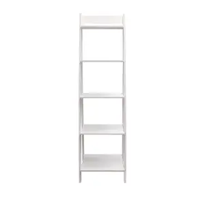 212 MAIN Ladder-Shape Retractable 5-Shelf Open Back Bookcase, Adeptus Solid Wood 95085 Model, Solid White Finish, Free-Standing, Easy Setup, for Living Room
