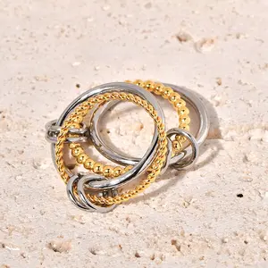 Stainless steel four-layer twisted ring with round wire, two-color splicing titanium steel, can be disassembled for couples as gifts