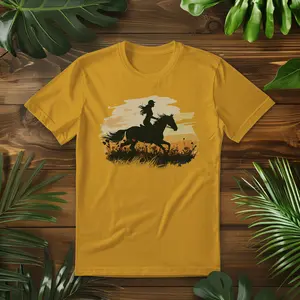 Wildflower Canter – Equestrian Tee | Unisex Classic Cotton Tshirt, Floral Horse Shirt for Women, Western Cowgirl Tee, Romantic Ranch Style, Horseback Riding Outfit