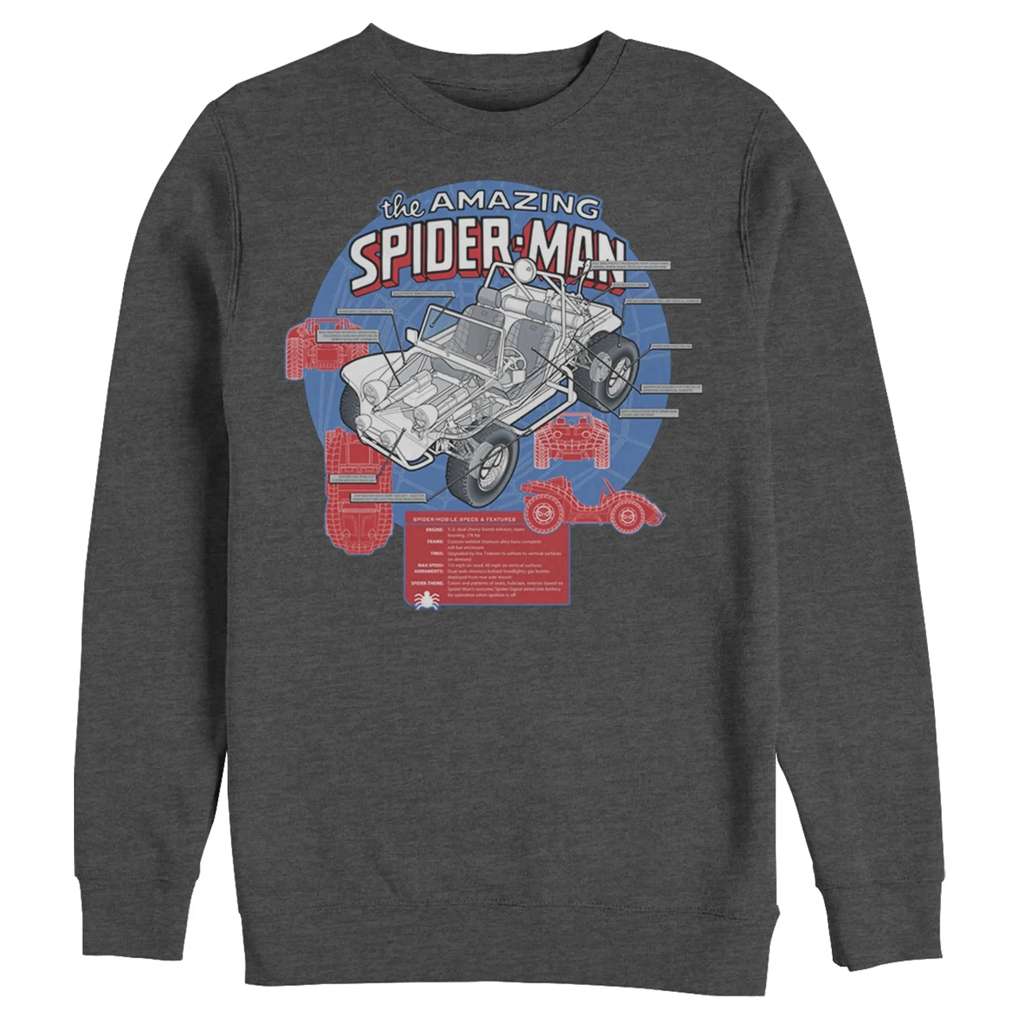 Men's Marvel Spider-Man Jeep Schematics Sweatshirt, Menswear, Casual