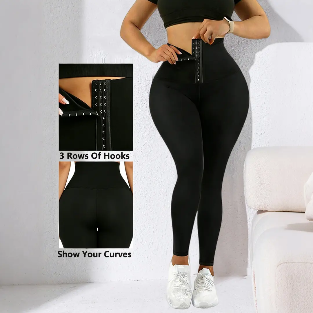 Women's High Waisted Compression Corset Leggings - Adjustable Tummy Control Knit Butt Lifting Body Sculpt Athletic Bottoms - For Gym Workouts, Athleisure, Seamless Transition From Gym to Office