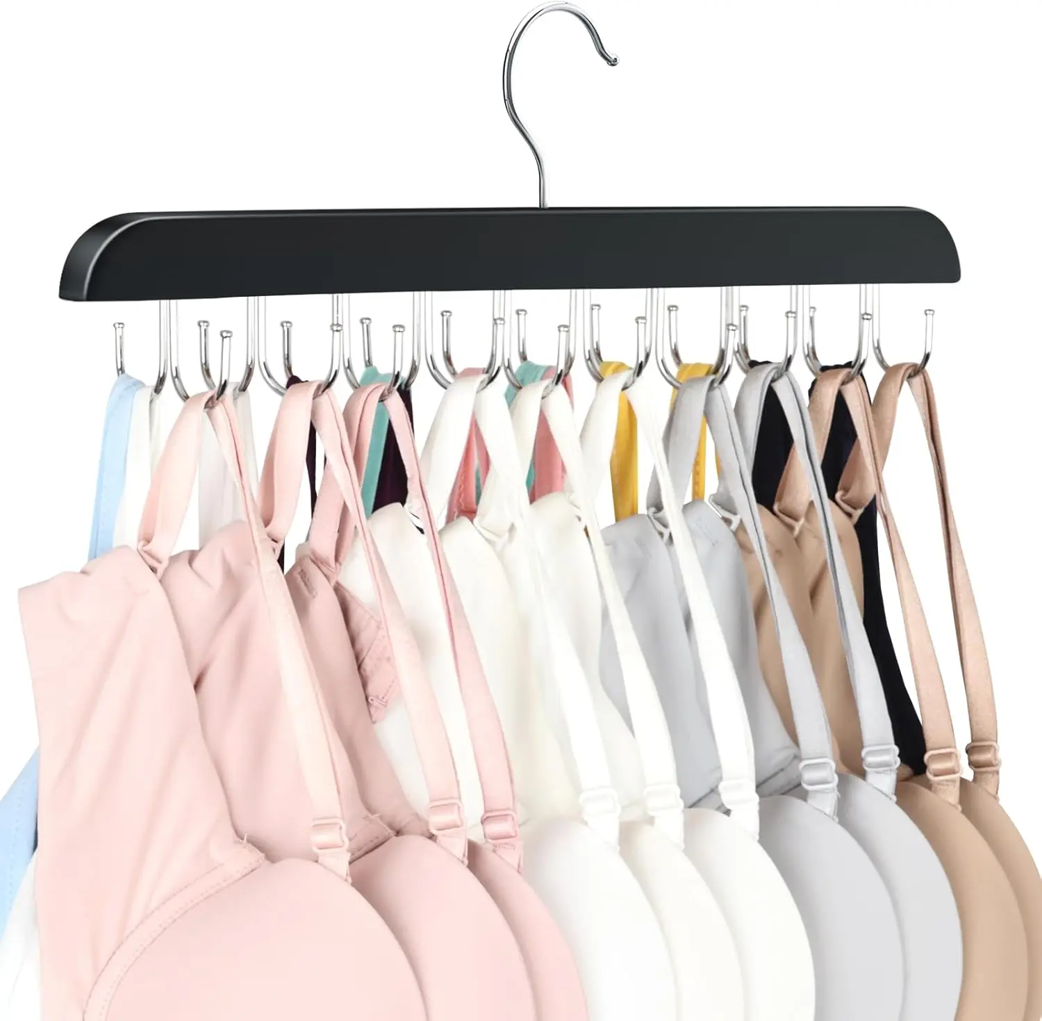 [New Deal] Wooden Bra Hanger with 20 Hooks, Foldable Natural Wood Hanging Closet Organizer for Tank Tops, Space-Saving Home Organizer for Dorm & Apartment