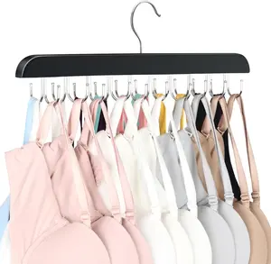 [New Deal]  Bra Hanger for Closet, Tank Top Organizer 20 Hooks Capacity Foldable Wood Space Saving Hanger for Dorm & Apartment