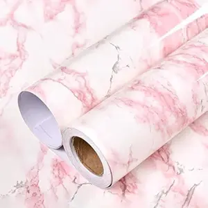 Glossy White/Pink Marble Contact Paper for Countertop Granite Wallpaper 15.8"×78.7" Marble Peel and Stick Wallpaper Self-Adhesive Removable Wall Paper of Kitchen Waterproof Easy to Clean Vinyl Roll