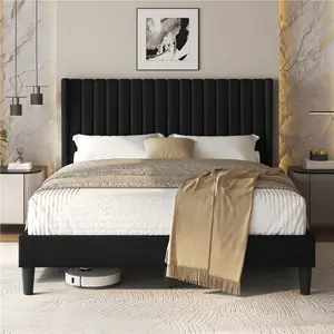 Costoffs Linen Fabric Upholstered Bed Frame Queen with Wood Slat Ventilation 6" Under-Bed Space Easy Assembly, Upholstered Platform Bed, Sturdy Bed Frame