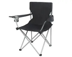 EverydayHustle Adult Basic Quad Folding Camp Chair with Cup Holder, Black