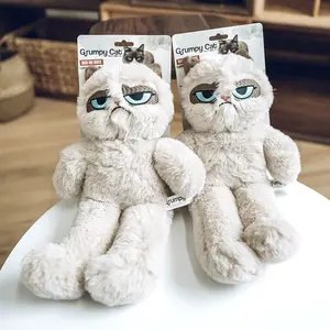 Cute Grumpy Cat Plush Toy Doll Frowning Face Stuffed Animal Squeaky Sleeping Companion Birthday Gift