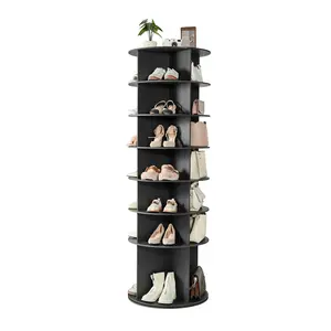 VEVOR 7 Tiers Rotating Shoe Rack Tower, 360° Spinning Shoe Rack, Revolving Storage Round Carousel Display, Freestanding Lazy Susan Organizer Display for Bedroom, Living Room, Entryway, Closet, Black