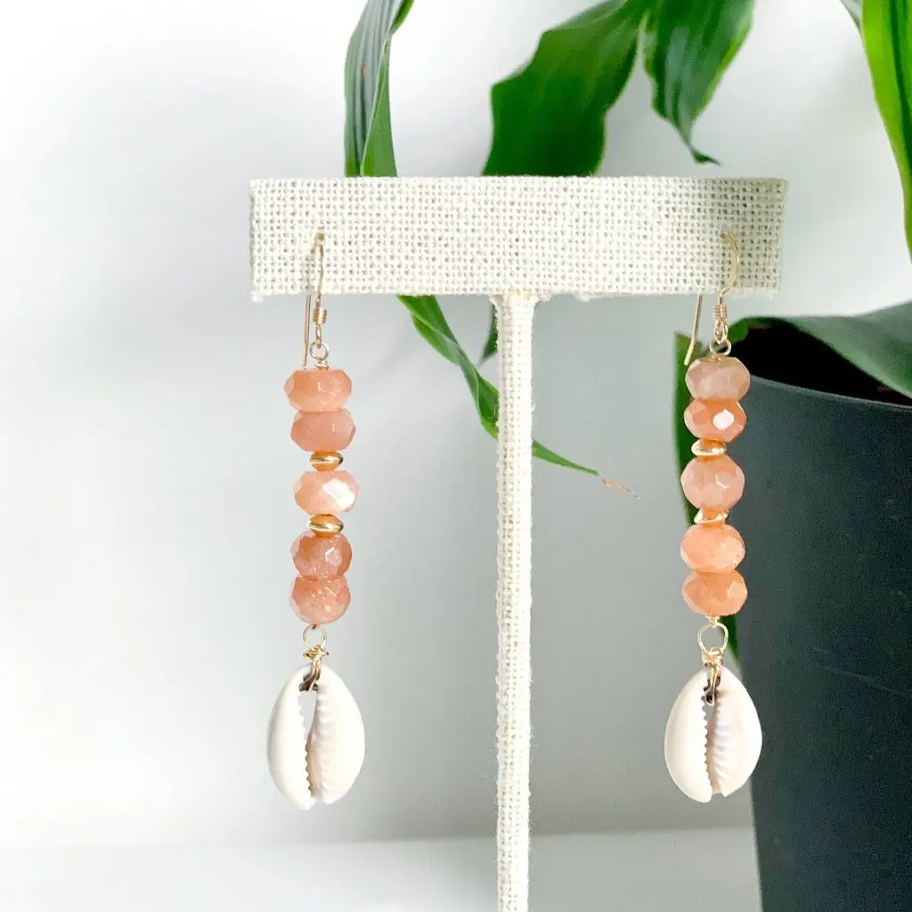 "Walk on the Beach" 14kt Gold Filled Gemstone Earring | Pink Moonstone Earring