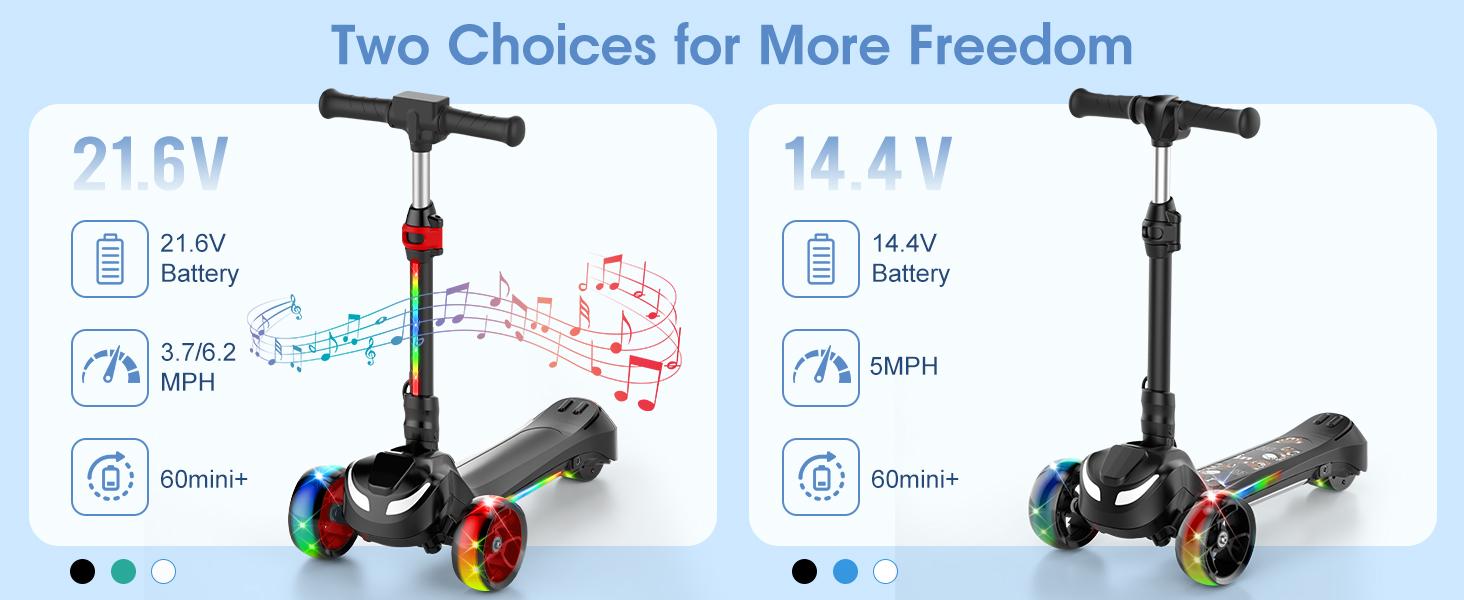 【Kids Love It!】3-Wheel Electric Scooter for Kids Ages 3-8, Electric Kick Scooter with 2 Speed Settings, Long Battery Life, Bluetooth Speaker, Flashing LED Wheels, Lightweight & Stable for Boys Girls