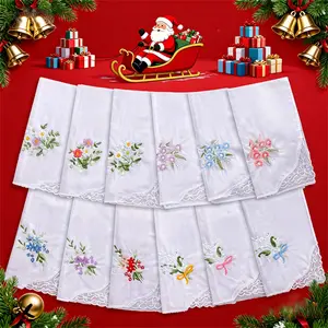 12pcs Handkerchiefs for Women, Soft Cotton Embroidered Ladies' Hankies for Wedding Party, Machine Washable Bulk Handkerchiefs