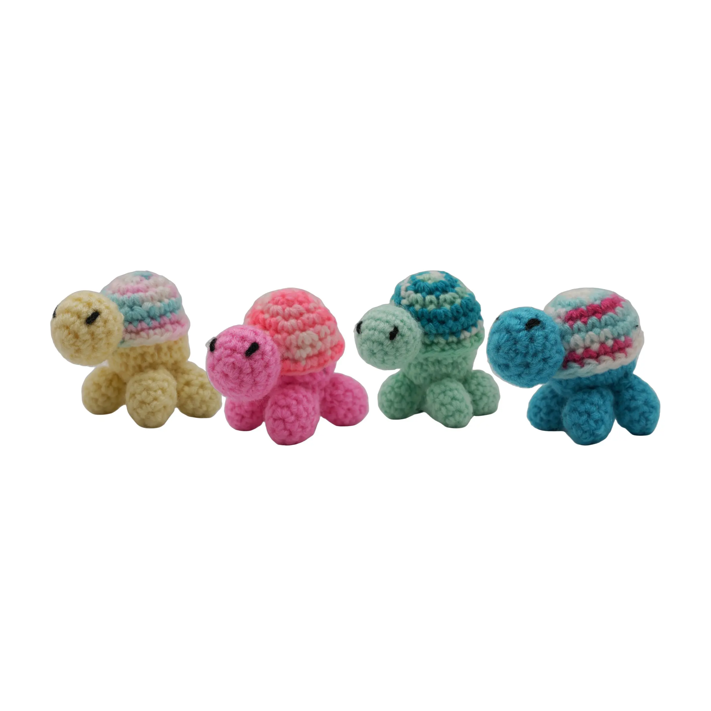 Hermit Crab Crochet Figurine Set of 4, Handmade Amigurumi Bundle, Kawaii Cottagecore Desk Decor, Cute Aesthetic Gift