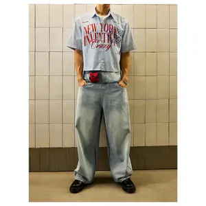 Striped Button Down Up Cropped T Shirt Short Sleeve Letter Summer Vacation Shirts Boxy Tees Streetwear