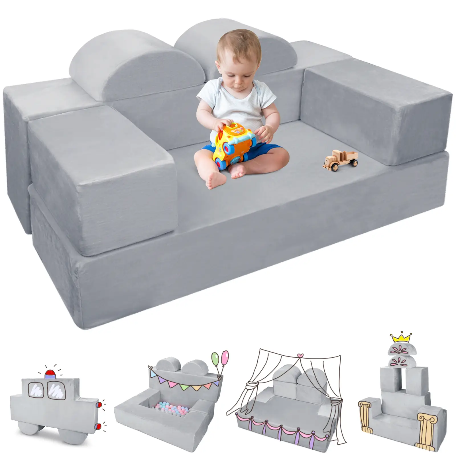 Modular Kids Play Couch - 6PCS Toddler Foam Sectional Sofa for Playroom, Imaginative Gift for Boys and Girls