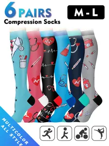 Compression Socks for Men & Women, 20-30mmhg Knee High Design, Running Performance Recovery, 6 Pairs for Circulation Support, Compression Athletic Socks