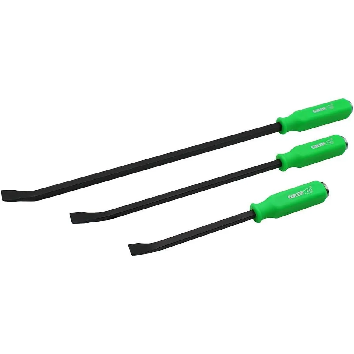 3-Pc Heavy-Duty Steel-Capped Mechanic's Pry Bar Set - 12in, 18in, 24in - Square Grip Handles, Angled Tips - Positioning, Aligning, Mechanics