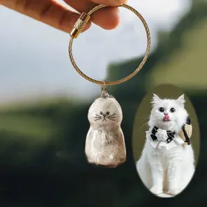 Clear Cat Fur Keepsake Charm - Portable Memorial Keychain for Pet Lovers, Customizable Cat Hair Jewelry Gift