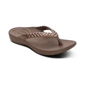 Aetrex Vicki Braided Thong Sandal - Bronze Gloss | Arch Support Sandals for Foot Pain Relief & All-Day Comfort | Lightweight Walking Flip Flops