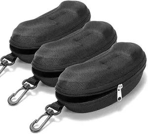Sunglasses Case 3 Pack Hard Shell Zipper Eyeglass Case Portable Travel Case with Hook