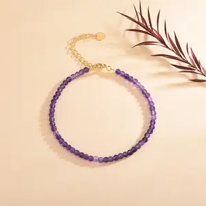 Natural Lepidolite Bracelets with Lobster Clasp - 3mm Faceted Gemstone Beaded Purple Bracelet - Gifts for Mother's Day and Anniversary