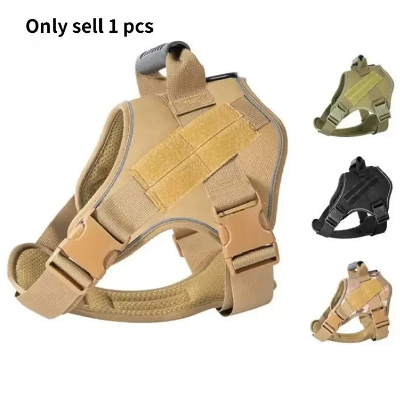 Large Dog Tactical Durable Reflective Adjustable Harness Leash, Anti-Slip Chest Strap with D-Ring and Handle, Comfortable Mesh Design, 4 Sizes Available