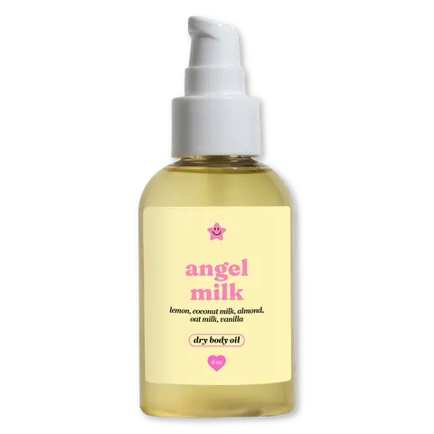 Angel Milk Dry Body Oil, Moisturizing Blend for Soft Skin with Sunflower Oil, Vanilla & Coconut Signature Scent, For All Skin Types, 4 oz, Moisturizer, Aroma