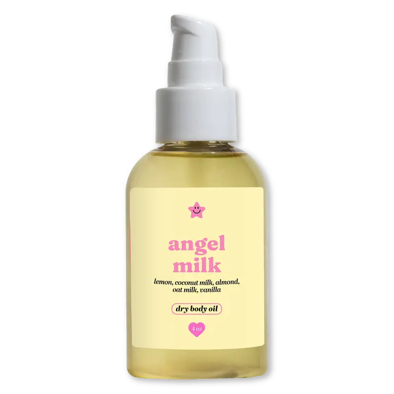Angel Milk Dry Body Oil, Moisturizing Blend for Soft Skin with Sunflower Oil, Vanilla & Coconut Signature Scent, For All Skin Types, 4 oz, Moisturizer, Aroma