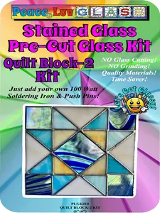 Stained Glass Pre-Cut Glass Kits Quilt Block-2 Quality Materials Time Saver Beginner Friendly Full Kit includes Everything but 100 Watt Soldering Iron No Glass Cutting No Grinding Suncatchers Glass Panels Stained Glass Hanging Suncatcher