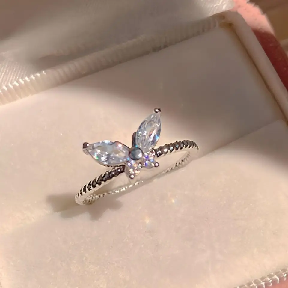 s925 sterling silver Butterfly Women's Elegant Decor Engagement Trendy Exquisite Promise Ring, Chic Gorgeous Jewelry As Gift for Girlfriend，Artificial Decor Cuff Ring for Galentine's Party Style Open Adjustable Ring, Fashion Jewelry Gift Ideal for Girl