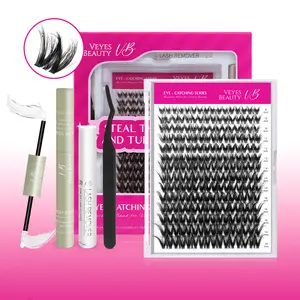 VEYESBEAUTY VB-Furrish Cluster Lashes Ultra-thin Extremely Fine Invisible Band False Eyelash Wispy Faux Mink Lash Mixed Length DIY Eyelash Extension for Self Makeup Cosmetic Application at Home