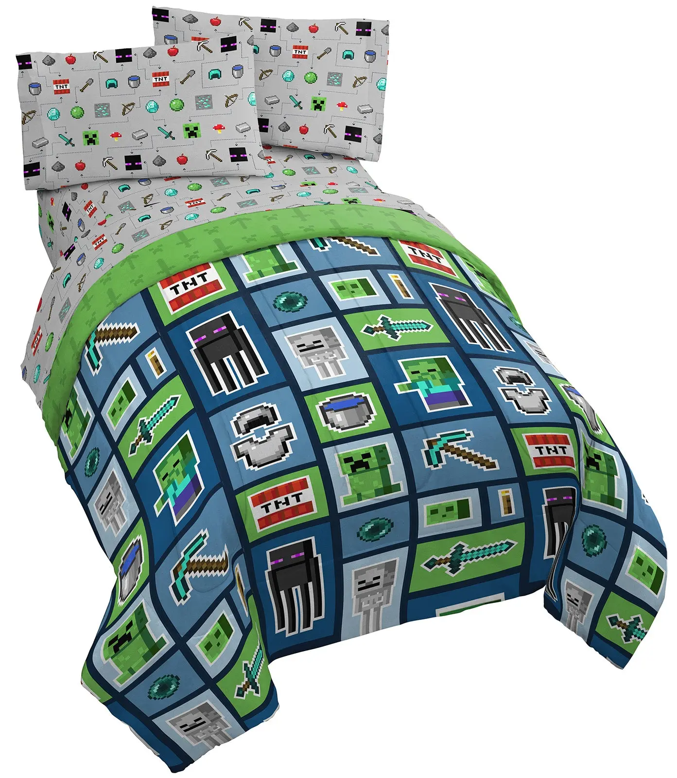 Jay Franco Minecraft Creeper & Enderman Monster Hunters Twin Size Comforter Bedding Set - Brushed Polyester, Contemporary Animated Home Bedding Sets Collections, Fade-Proof, Machine Wash, Colorful Kids Room Decor, Travel Ready