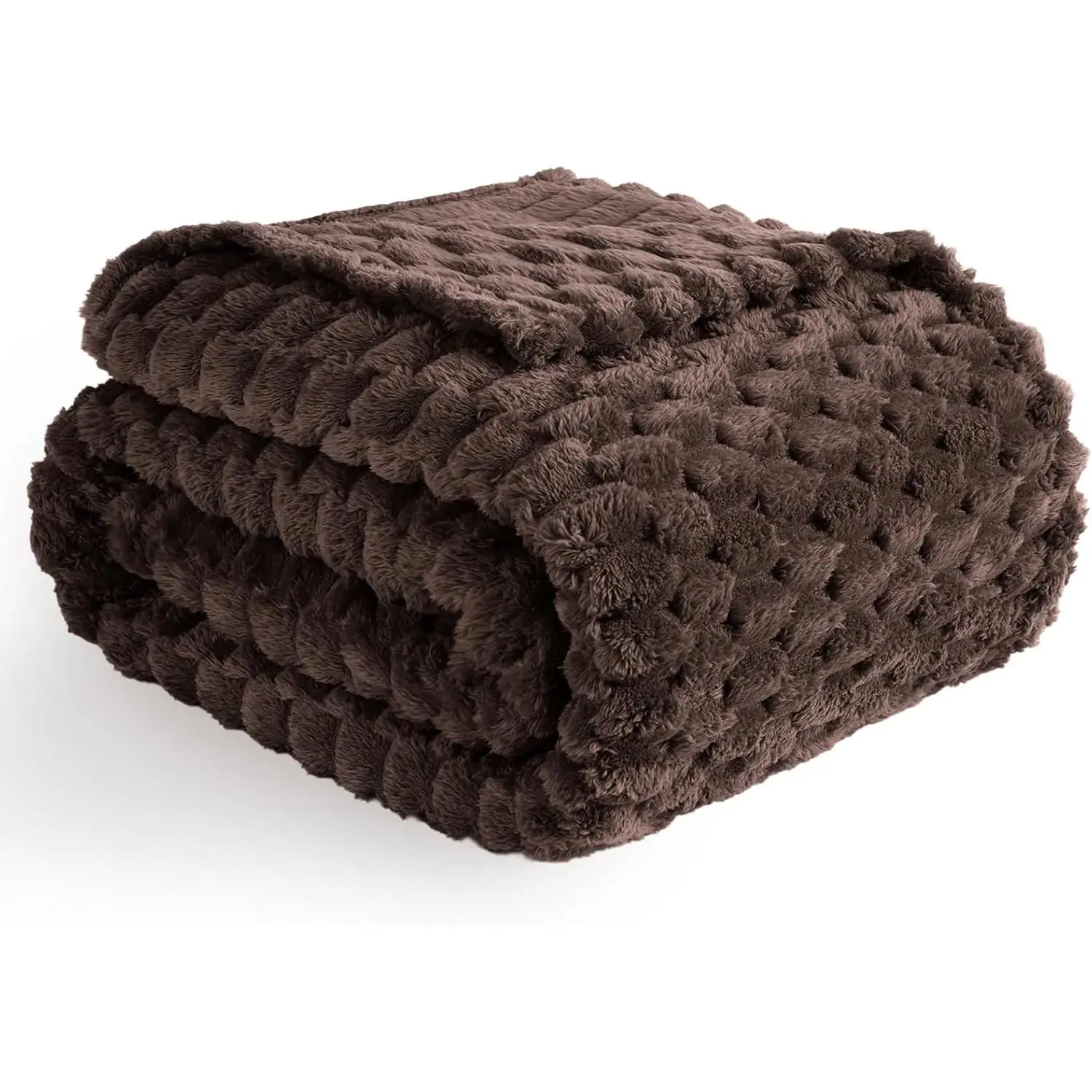 Flannel Fleece Throw Blanket, 3D Jacquard Brown Fuzzy and Warm Blanket for Couch, Sofa, Bed, 300GSM Super Soft Touch Cozy  Decor for All Seasons (50x70 inches)