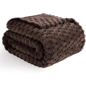 Flannel Fleece Throw Blanket, 3D Jacquard Brown Fuzzy and Warm Blanket for Couch, Sofa, Bed, 300GSM Super Soft Touch Cozy  Decor for All Seasons (50x70 inches)