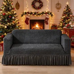 1pc Bubble Stretch Sofa Slipcover, Easy Fitted Sofa Couch Cover With Skirt, Durable Washable Universal High Elastic Furniture Protector