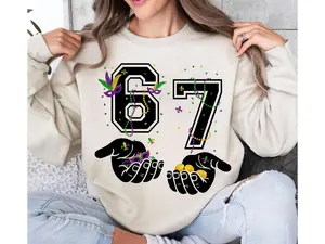 Six Seven Meme Mardi Gras Sweatshirt, Funny Hand Gesture Pullover, Fleur De Lis Sweatshirt, NOLA Carnival Sweater, 6-7 Viral  Hoodie Hoodie - Sweatshirt