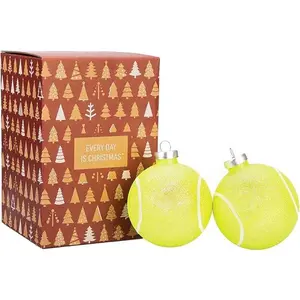 Every Day is Christmas Glass Blown Ornaments Cute Hand Made Figurines Tree Decoration, Set of 2 Tennis Ball