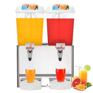 GARVEE Dual 18L Tank Commercial Beverage Dispenser with Mixer and Infuser, 9.52 Gallon Stainless Steel Refrigerated Juice Dispenser with Ice Tub and Thermostat Control for Restaurant Cold Drink Service