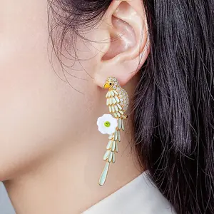 New medieval heavy industry stud earrings, bird diamond earrings, light luxury design, high-end sense Tremella needle ear hanging earrings, women