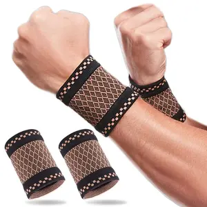 4-piece copper-colored wrist compression bracelets, soft wrist support bands, suitable for support during sports, fitness, and typing
