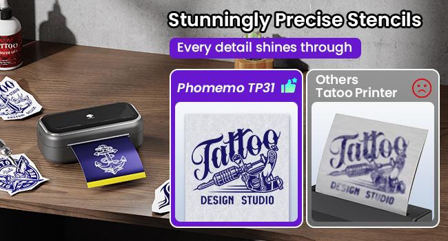 TP31 Mini Tattoo Stencil Printer, with 30pcs Transfer Paper,Battery super endurance,Bluetooth Phomemo Tattoo Machines Printer for Tattoo Beginners & Artists, Compatible with Tablet,Smartphone