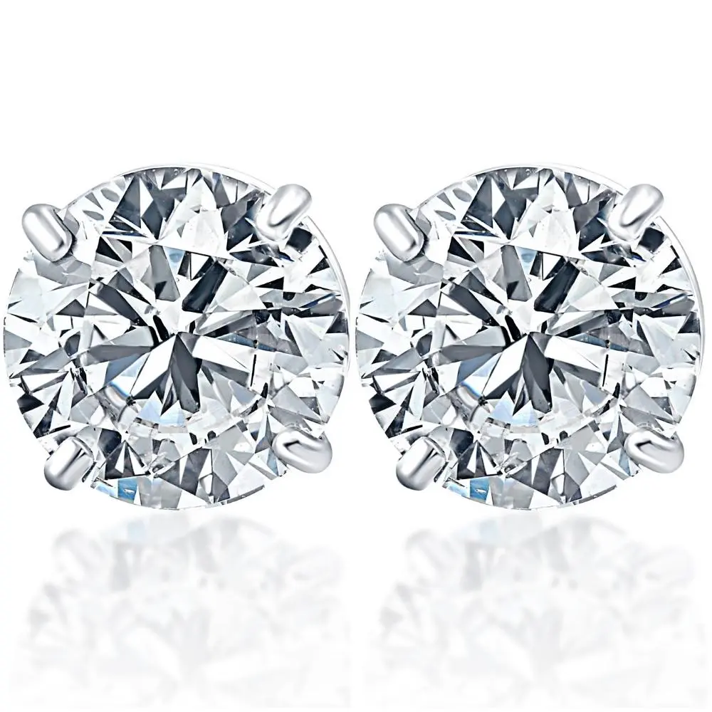 2 Ct TW Real Diamond Studs With Screw Backs in 14k White or Yellow Gold